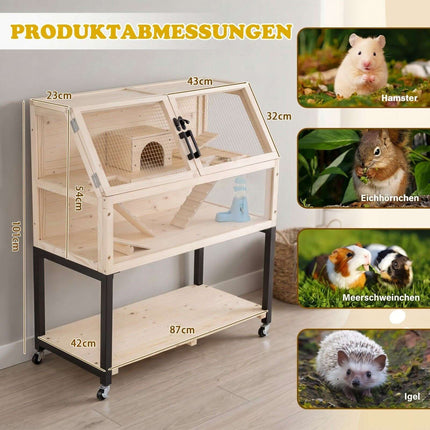 2-Tier Wooden Hamster Cage with Acrylic Windows