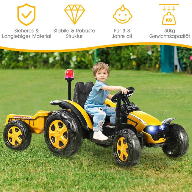 2V Traktor mit 2,4G Fernbedienung &amp; abnehmbarem Anhänger für Kinder von 3-8 Jahren. Gelb