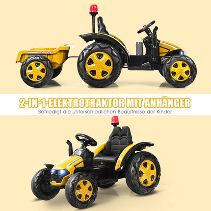 2V Traktor mit 2,4G Fernbedienung &amp; abnehmbarem Anhänger für Kinder von 3-8 Jahren. Gelb