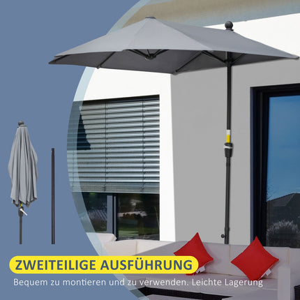 Halbrunder Balkonsonnenschirm 2x2m, Wasserdicht Dunkelgrau