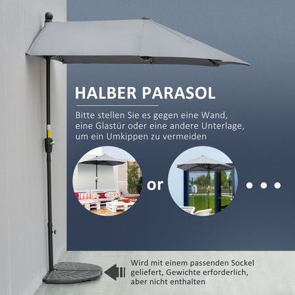 Halbrunder Balkonsonnenschirm 2x2m, Wasserdicht Dunkelgrau