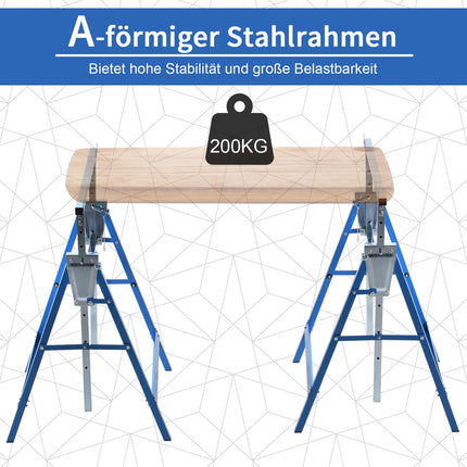Klappbarer Stahlbock, 200 kg, höhenverstellbar, blau