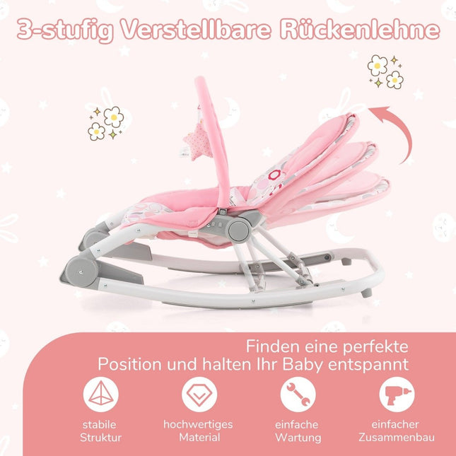 2 in 1 Babywippe, faltbar, tragbar, Babyschaukel mit 3-stufig verstellbarer Rückenlehne, Rosa