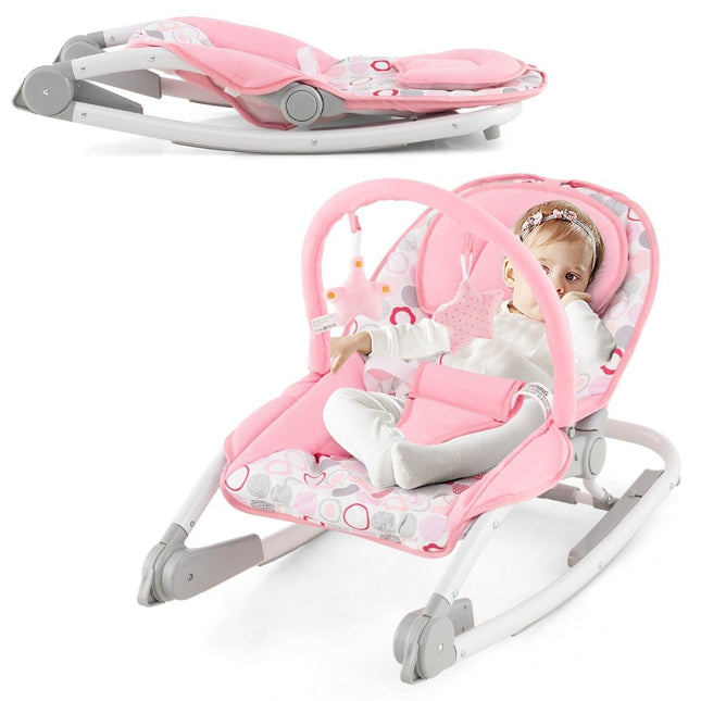 2 in 1 Babywippe, faltbar, tragbar, Babyschaukel mit 3-stufig verstellbarer Rückenlehne, Rosa