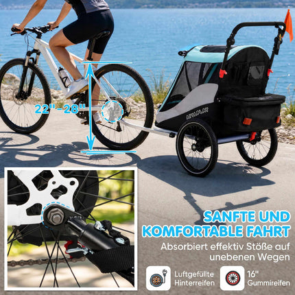 2-in-1 Bike Trailer Stroller, Foldable, 16in Air Tires