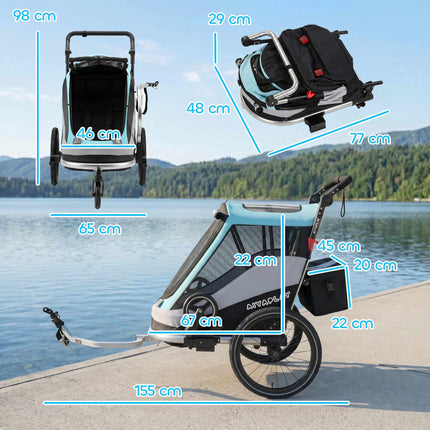 2-in-1 Bike Trailer Stroller, Foldable, 16in Air Tires