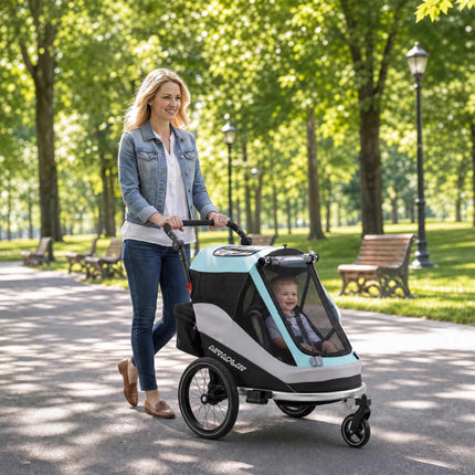 2-in-1 Bike Trailer Stroller, Foldable, 16in Air Tires