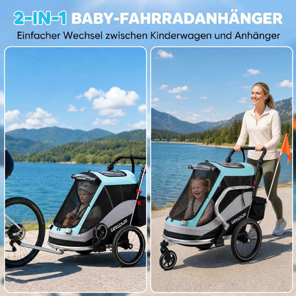 2-in-1 Bike Trailer Stroller, Foldable, 16in Air Tires