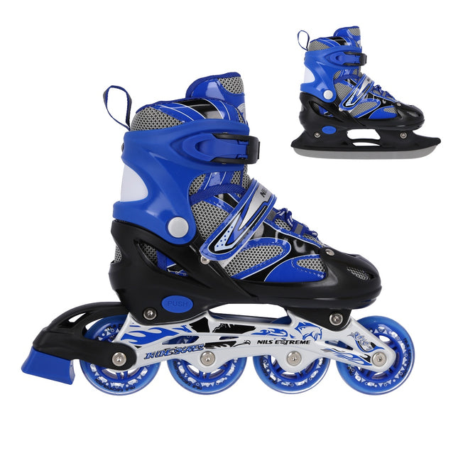 2-in-1 Inlineskates & Schlittschuhe Blau, Größe L (39-42)