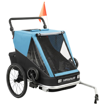 2-in-1 Child Bike Trailer Stroller, 2-Seat, Blue