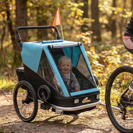 2-in-1 Child Bike Trailer Stroller, 2-Seat, Blue
