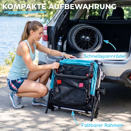 2-in-1 Child Bike Trailer Stroller, 2-Seat, Blue