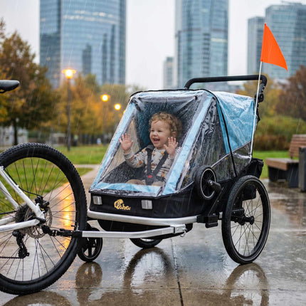 2-in-1 Child Bike Trailer Stroller, 2-Seat, Blue