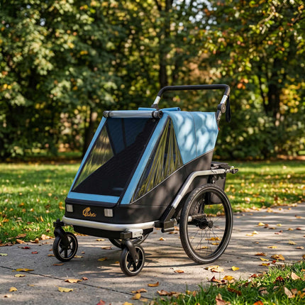 2-in-1 Child Bike Trailer Stroller, 2-Seat, Blue