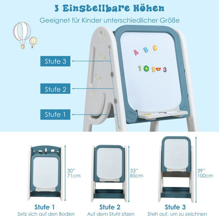 Dětský malířský stojan 2 v 1, oboustranná magnetická tabule, modrý