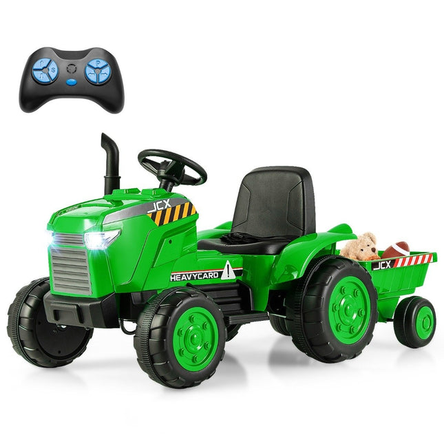 2-in-1-Elektrotraktor für Kinder mit Anhänger und ferngesteuertem Elektrospielzeugauto, Grün