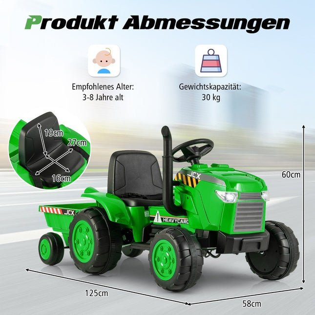 2-in-1-Elektrotraktor für Kinder mit Anhänger und ferngesteuertem Elektrospielzeugauto, Grün