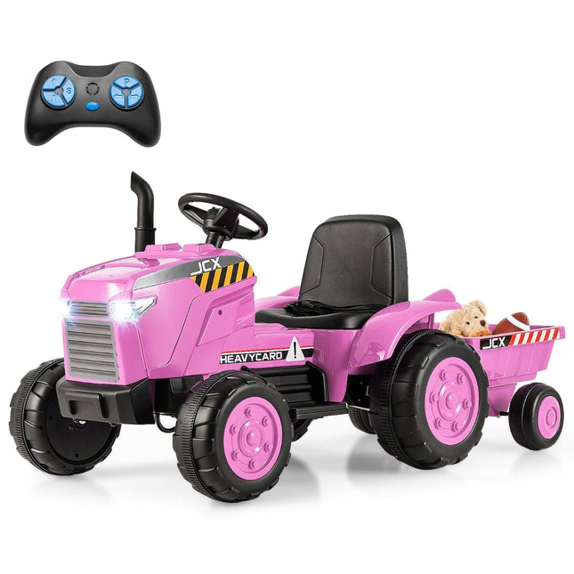 2 in 1 Kinder Elektro Traktor mit Anhänger &amp; Fernbedienung Elektro Spielzeugauto Rosa