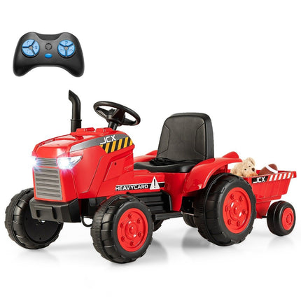 2 in 1 Kinder Elektrotraktor mit Anhänger &amp; Fernbedienung Elektrisches Spielzeugauto-Rot