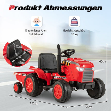 2 in 1 Kinder Elektrotraktor mit Anhänger &amp; Fernbedienung Elektrisches Spielzeugauto-Rot