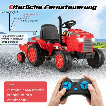 2 in 1 Kinder Elektrotraktor mit Anhänger &amp; Fernbedienung Elektrisches Spielzeugauto-Rot