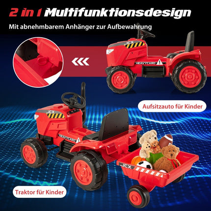 2 in 1 Kinder Elektrotraktor mit Anhänger &amp; Fernbedienung Elektrisches Spielzeugauto-Rot
