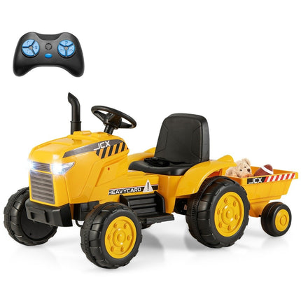 Dětský elektrický traktor 2 v 1 s vlečkou a dálkovým ovládáním, elektrické autíčko, žlutá