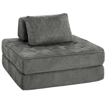 2-in-1-Klappsofa aus Chenille, Grau, vom Bodenstuhl zum Einzelbett
