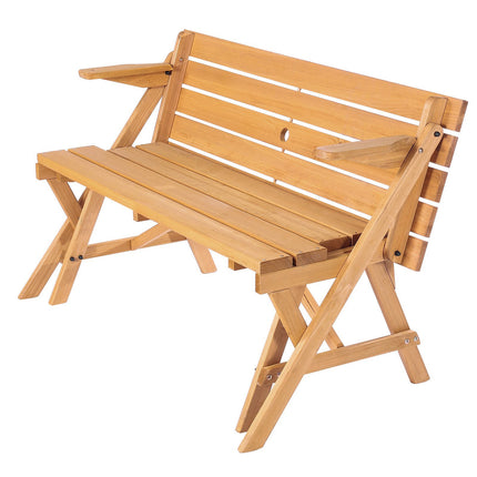 2-in-1 Convertible Picnic Table Set, Fir Wood, Umbrella Hole