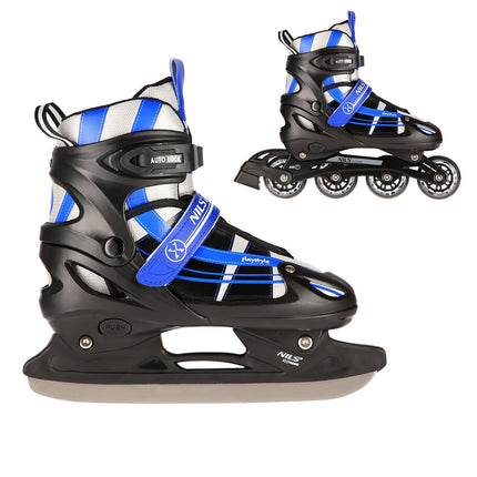 2-in-1 Dark Blue Inline & Hockey Ice Skates, Size S (31-34)
