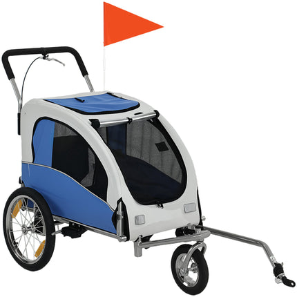 2-in-1 Dog Bike Trailer and Foldable Pet Stroller, Up to 20 kg, Light Grey, Blue