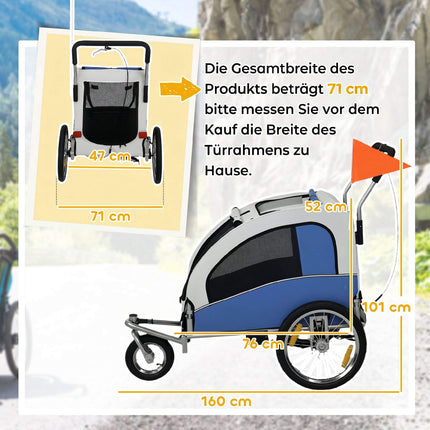 2-in-1 Dog Bike Trailer and Foldable Pet Stroller, Up to 20 kg, Light Grey, Blue