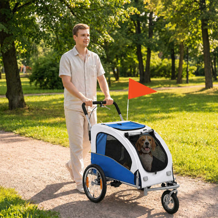 2-in-1 Dog Bike Trailer and Foldable Pet Stroller, Up to 20 kg, Light Grey, Blue