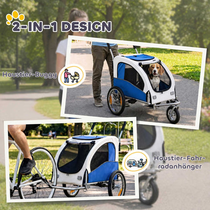 2-in-1 Dog Bike Trailer and Foldable Pet Stroller, Up to 20 kg, Light Grey, Blue