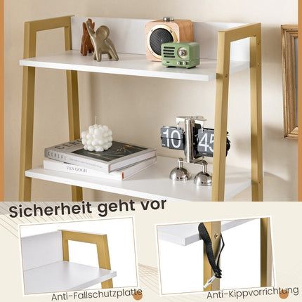 2 in 1 Dressing Table with Stool & Mirror & Double Shelves & Hidden Cabinet White Gold