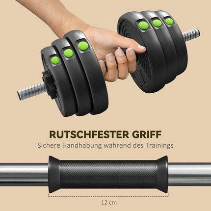 2-in-1 Hantel-Set, verstellbar 30 kg, rutschfest, Schwarz/Grün