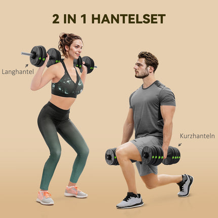 2-in-1 Hantel-Set, verstellbar 30 kg, rutschfest, Schwarz/Grün