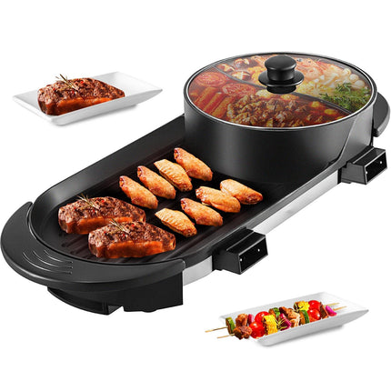 2-in-1 Electric Hot Pot Grill, Divider, Dual Temp 2200W