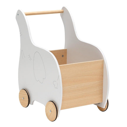 2-in-1 Lauflernwagen aus Holz in Elefantenform mit großer Spielzeugkiste, Weiß