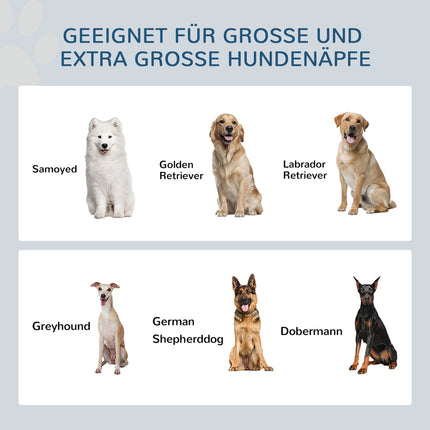 Gamelle surélevée 2 en 1 pour chien, réglable en hauteur, avec support et espace de rangement, 2 gamelles en acier inoxydable de 2 L, tapis d'alimentation lente, station d'alimentation, gamelles pour grands chiens et chats, blanc