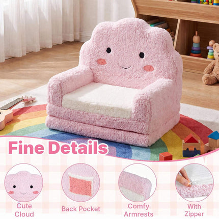 2-in-1 Foldable Kids Sofa Bed with Washable Cover, Cloud Design, Pink