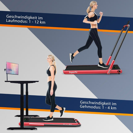 2-in-1 Faltbares Laufband mit APP &amp; Fernbedienung Handyhalterung Kompaktes Heimlaufband Rot