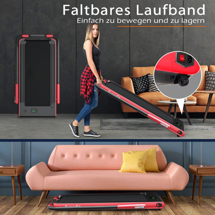 2-in-1 Faltbares Laufband mit APP &amp; Fernbedienung Handyhalterung Kompaktes Heimlaufband Rot