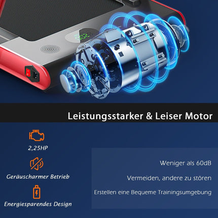2-in-1 Faltbares Laufband mit APP &amp; Fernbedienung Handyhalterung Kompaktes Heimlaufband Rot