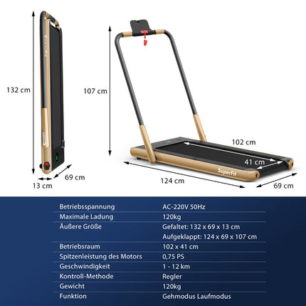 2-in-1 Klappbares Laufband mit LED-Display und Fernbedienung