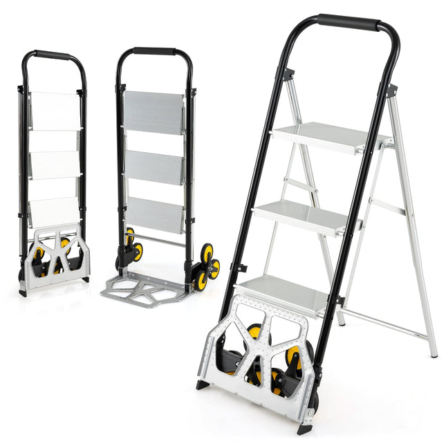 2-in-1 Klappkarre & Leiter, Aluminium, 3-stufig, 250kg Tragkraft