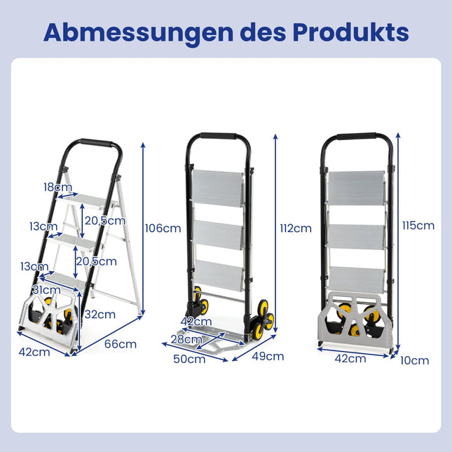 2-in-1 Klappkarre & Leiter, Aluminium, 3-stufig, 250kg Tragkraft