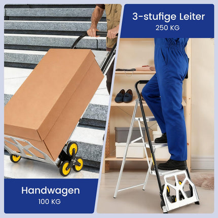 2-in-1 Klappkarre & Leiter, Aluminium, 3-stufig, 250kg Tragkraft