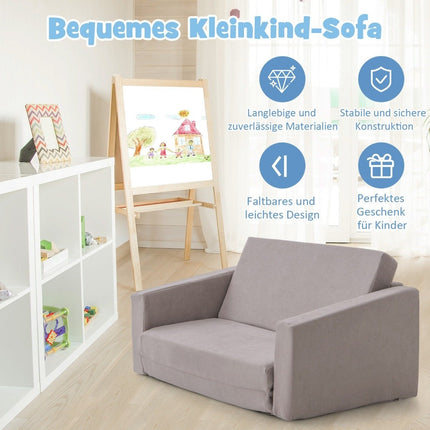 2 in 1 Klappsofa Kindersofa mit Samtstoffbezug Kindersessel Sessel 77 x 43 x 40 cm Dunkelgrau
