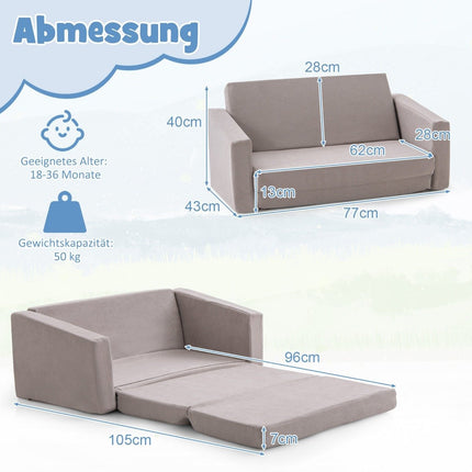 2 in 1 Klappsofa Kindersofa mit Samtstoffbezug Kindersessel Sessel 77 x 43 x 40 cm Dunkelgrau